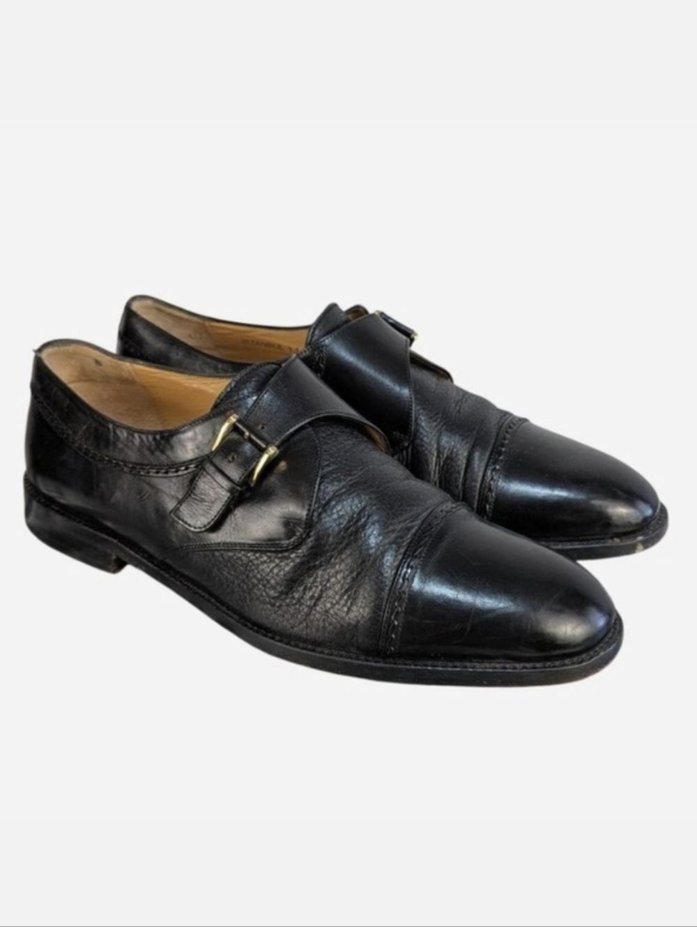 Mezlan Istanbul Black Leather Cap Toe Single Monk Strap Dress Shoe 11M